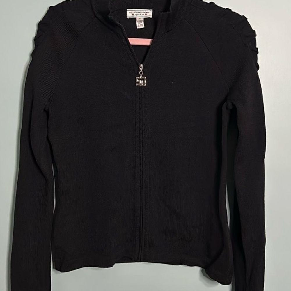 St John Sport Black Zippered Sleeve Detail Sweater Size S(or M) EUC